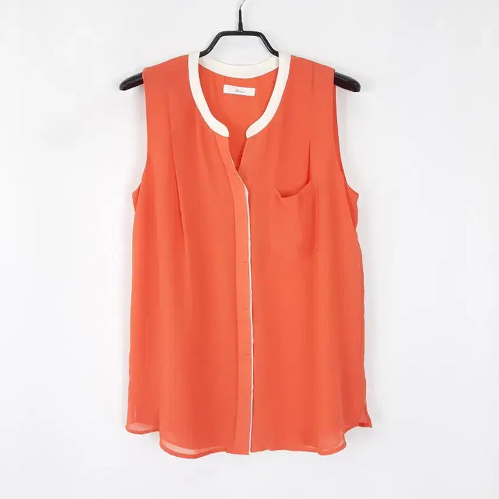 [BUNJANG] Roem Sleeveless Chiffon Blouse 55 / 로엠 넥배색 쉬폰 민소매블라우스 55