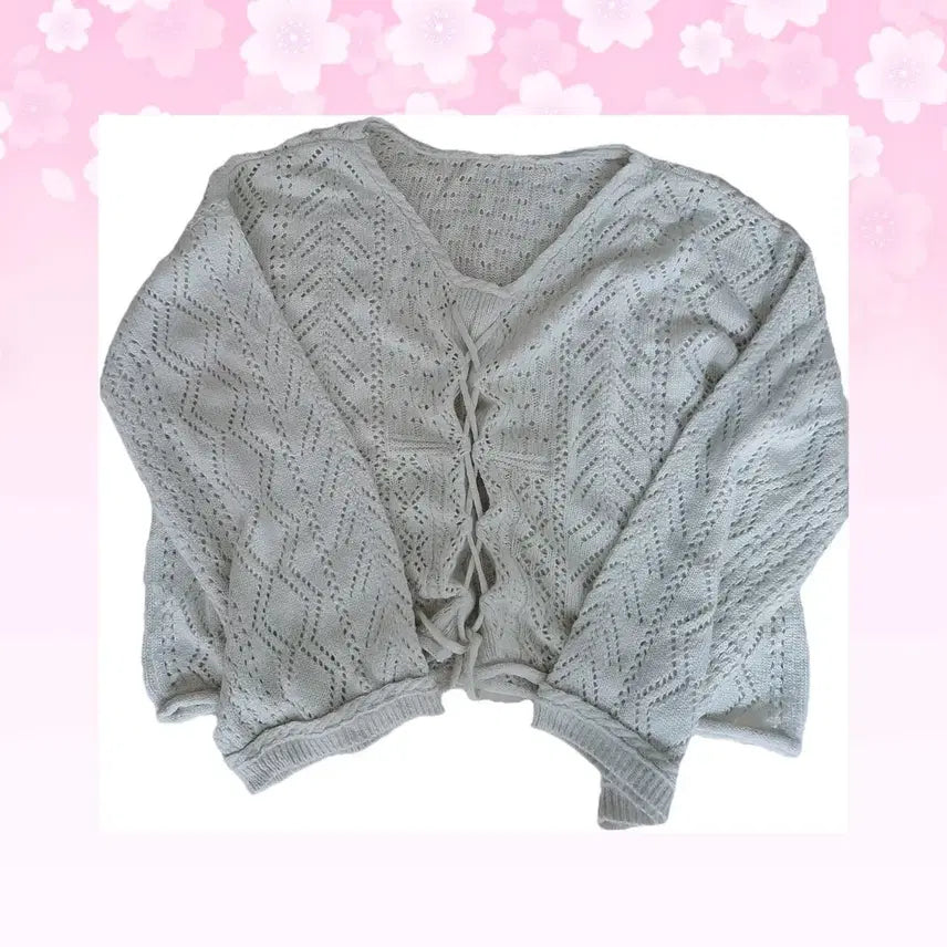 [BUNJANG] Vintage Beige Lace-up Knit Top / 일본빈티지 베이지 레이스업 니트