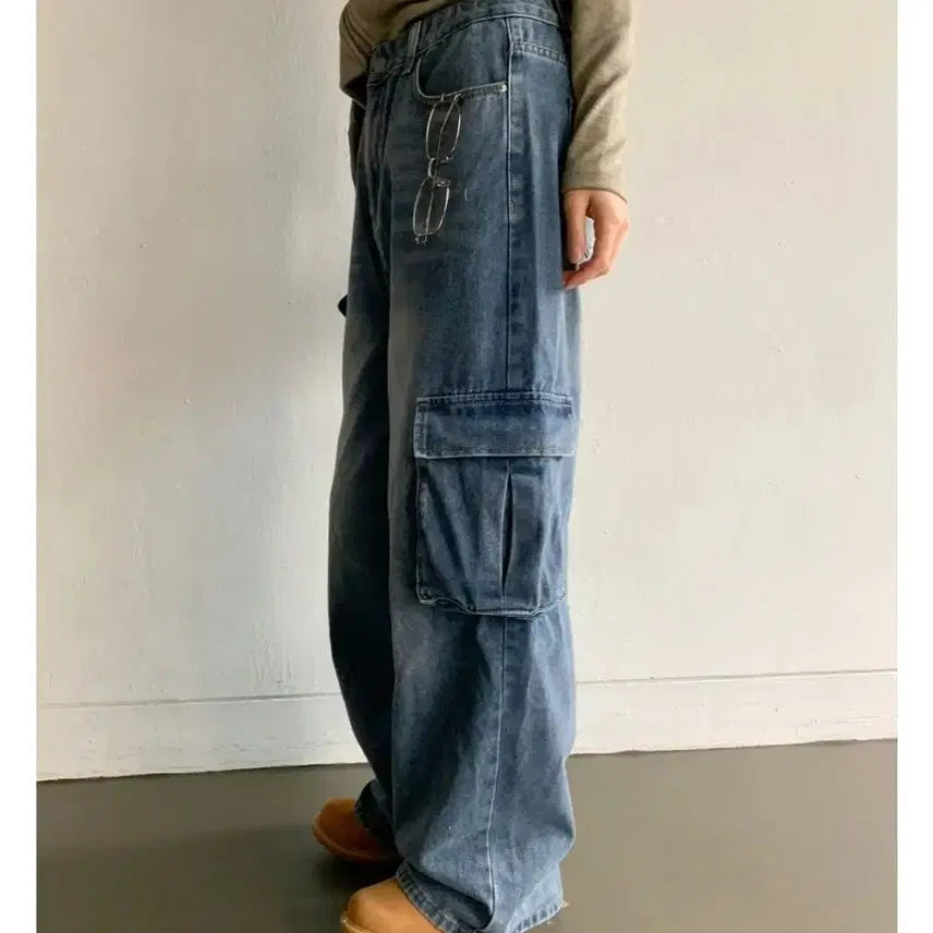 [BUNJANG] Washed Cargo Denim Pants / 워싱 카고 데님 팬츠