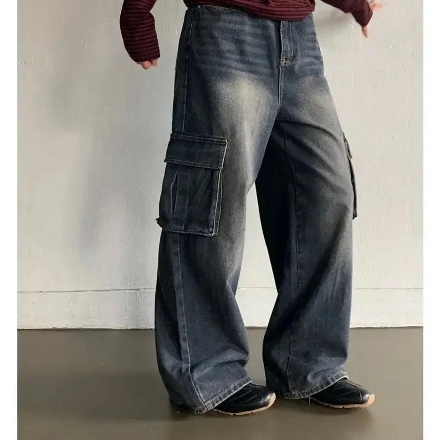 [BUNJANG] Washed Cargo Denim Pants / 워싱 카고 데님 팬츠
