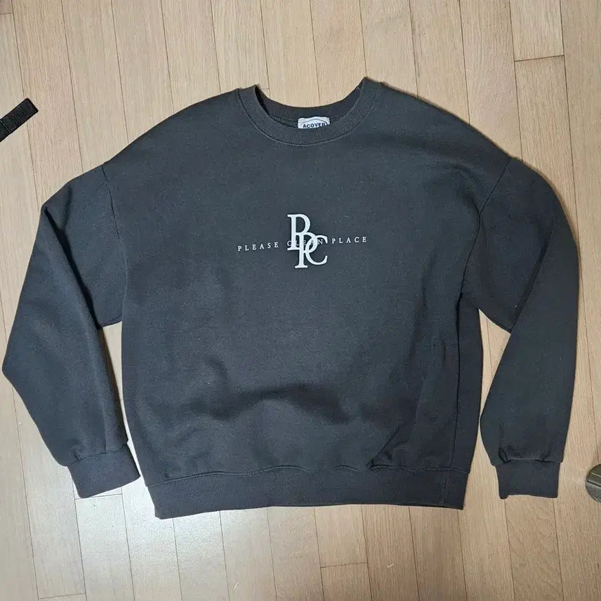 [BUNJANG] Acover Charcoal M Size Fleece Sweatshirt / 어커버 기모 맨투맨 차콜 M사이즈