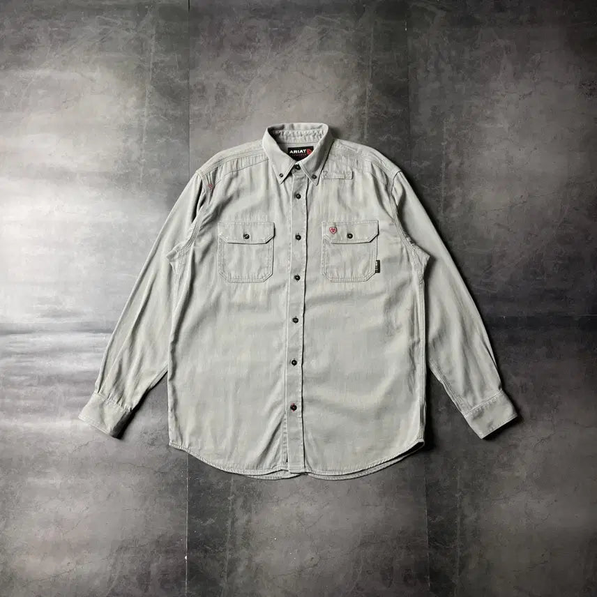 [BUNJANG] ARIAT Vintage Light Gray Cotton Work Shirt A00589 / ARIAT 빈티지 라이트 그레이 코튼 워크 셔츠 A00589