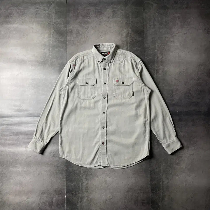 [BUNJANG] ARIAT Vintage Light Gray Cotton Work Shirt A00589 / ARIAT 빈티지 라이트 그레이 코튼 워크 셔츠 A00589