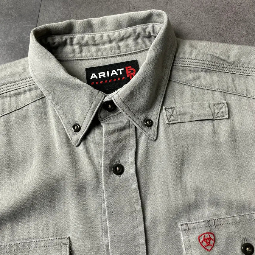 [BUNJANG] ARIAT Vintage Light Gray Cotton Work Shirt A00589 / ARIAT 빈티지 라이트 그레이 코튼 워크 셔츠 A00589