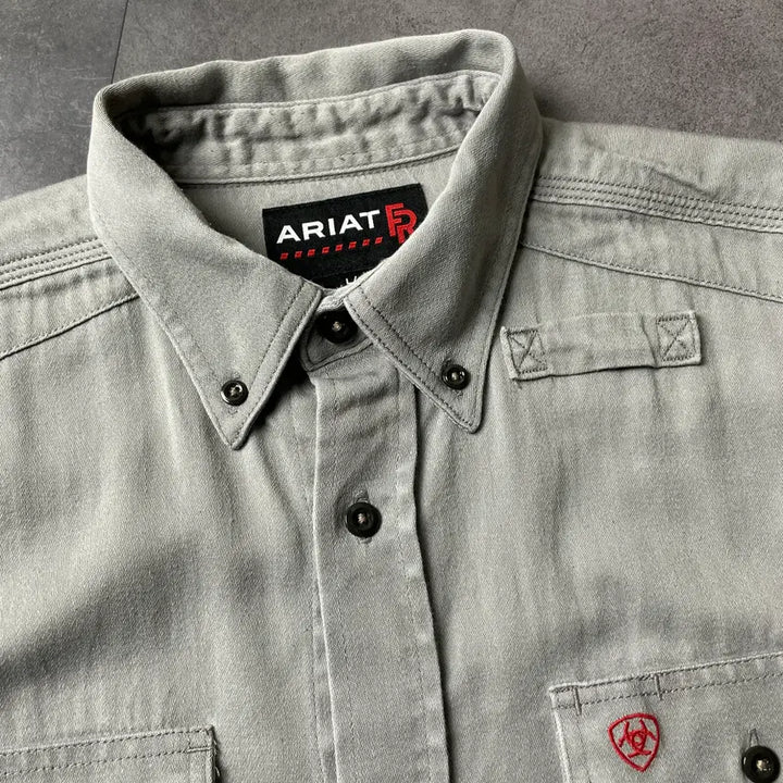 [BUNJANG] ARIAT Vintage Light Gray Cotton Work Shirt A00589 / ARIAT 빈티지 라이트 그레이 코튼 워크 셔츠 A00589