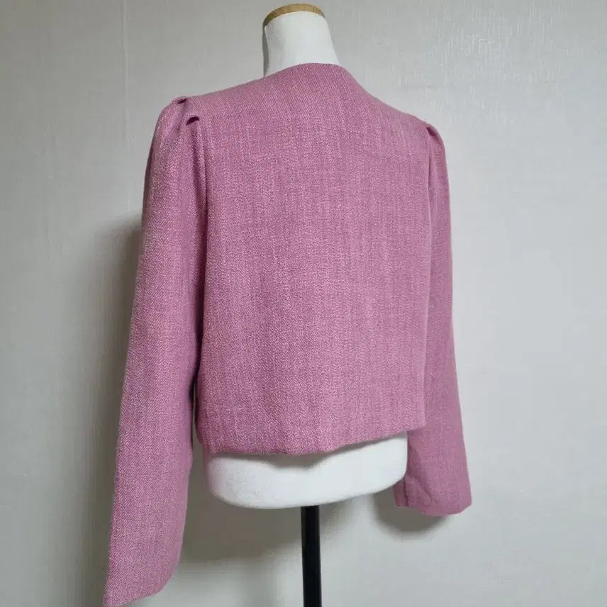 [BUNJANG] Pink Tweed Puff Crop Jacket / 핑크 트위드 퍼프 크롭 자켓