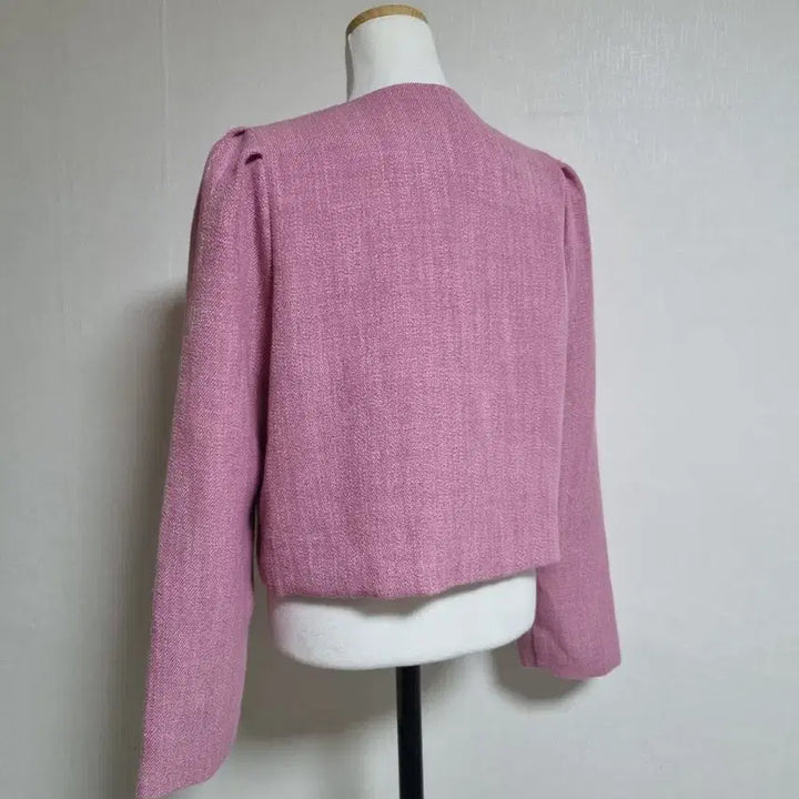 [BUNJANG] Pink Tweed Puff Crop Jacket / 핑크 트위드 퍼프 크롭 자켓