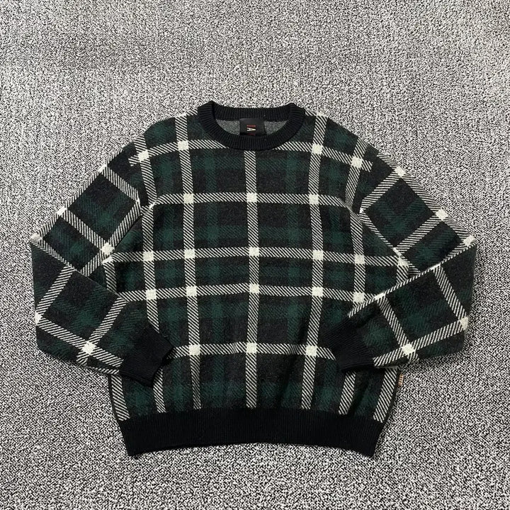 [BUNJANG] Daks Check Wool Knit Sweater / 빈티지9. 닥스 체크 울 니트 스웨터 그린 블랙 배색