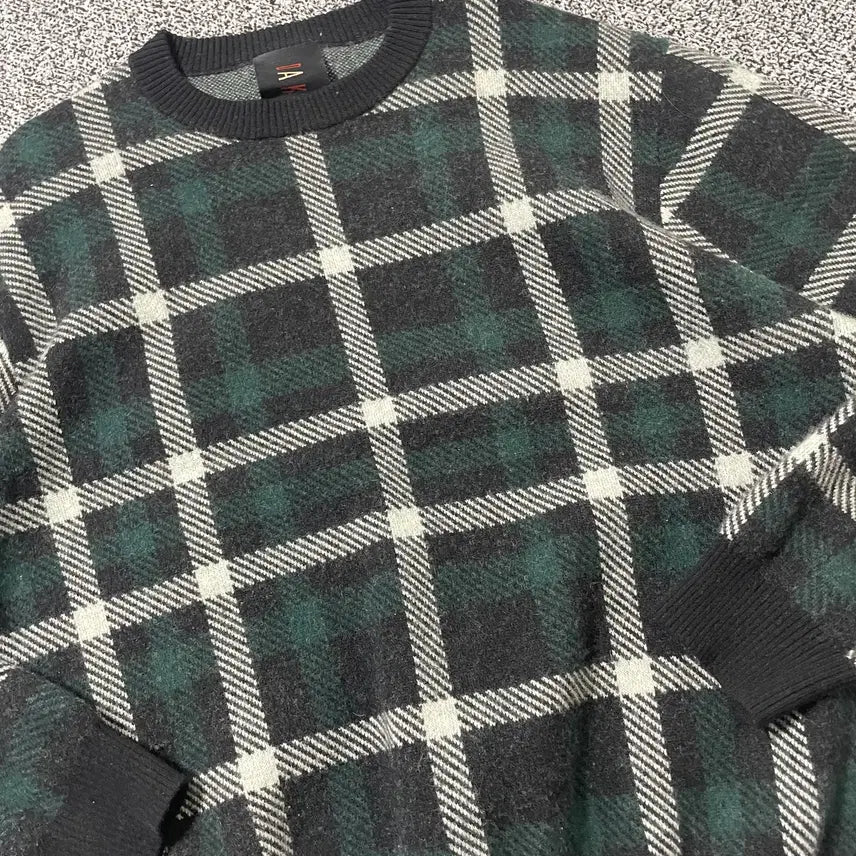 [BUNJANG] Daks Check Wool Knit Sweater / 빈티지9. 닥스 체크 울 니트 스웨터 그린 블랙 배색