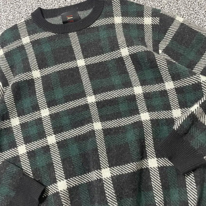 [BUNJANG] Daks Check Wool Knit Sweater / 빈티지9. 닥스 체크 울 니트 스웨터 그린 블랙 배색