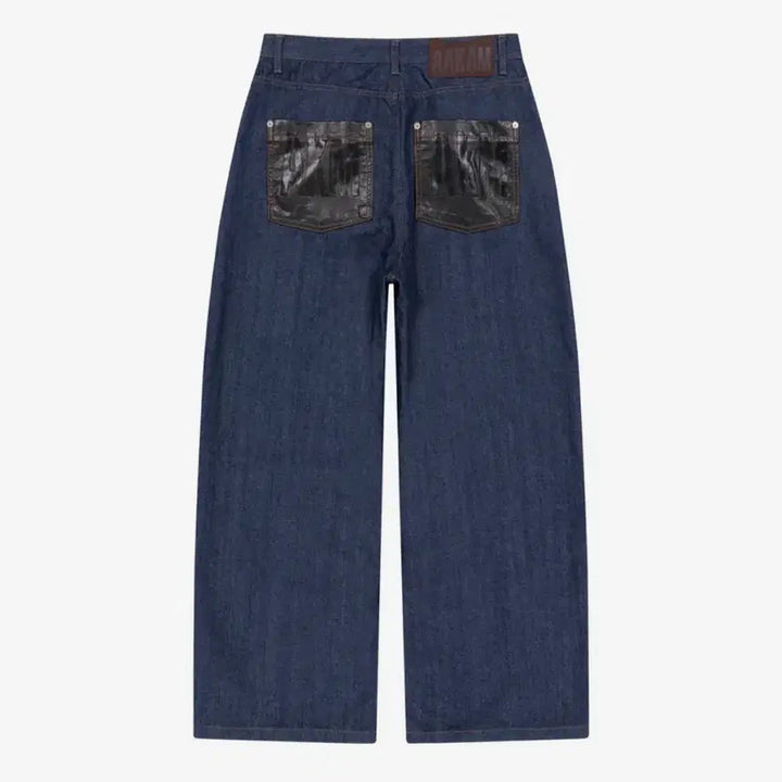 [BUNJANG] A.KAM Leather Patch Denim Pants Blue Size 1 / 아캄 레더 패치 데님 팬츠 블루 1사이즈