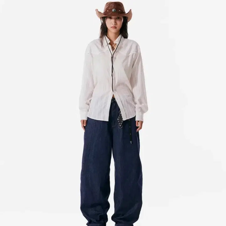[BUNJANG] A.KAM Leather Patch Denim Pants Blue Size 1 / 아캄 레더 패치 데님 팬츠 블루 1사이즈