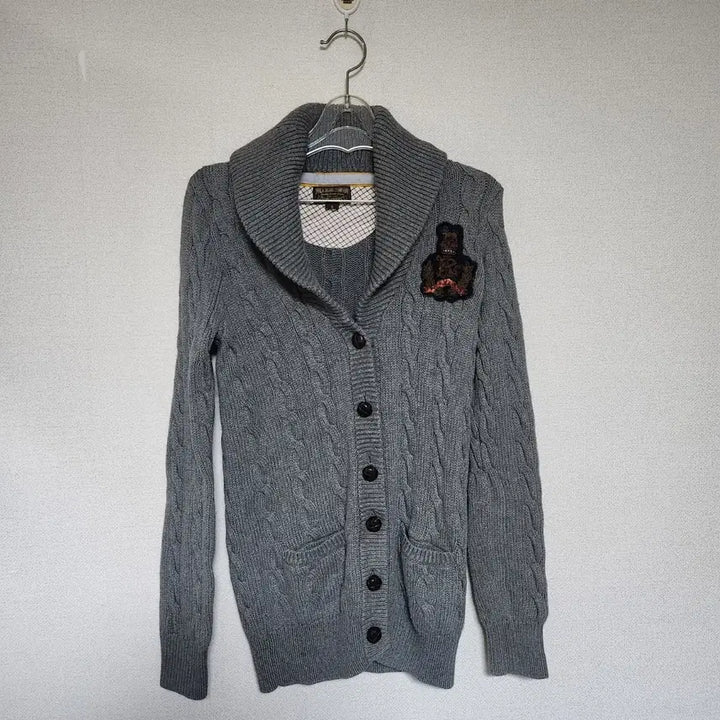 [BUNJANG] Polo Jeans 90s Cable Knit Shawl Patch Cardigan / 90s폴로 진스 케이블 꽈베기 숄 패치 가디건 S