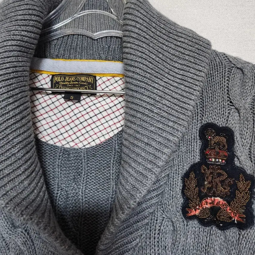 [BUNJANG] Polo Jeans 90s Cable Knit Shawl Patch Cardigan / 90s폴로 진스 케이블 꽈베기 숄 패치 가디건 S