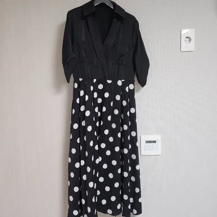 [BUNJANG] Polka Dot Long Dress Black / 땡땡이 도트 패턴 롱 원피스 블랙
