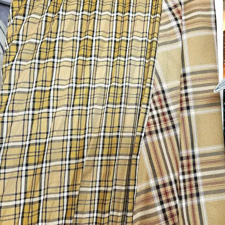 [BUNJANG] Check Pleated Asymmetrical Skirt / 체크 플리츠 언발 밴딩스커트(66~)