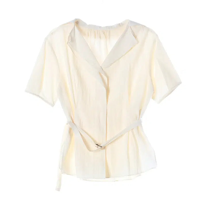 [BUNJANG] Angelo Bianco 25SS V-Neck Linen Short-Sleeve Blouse / 안젤로 비안코 25SS 브이넥 벨트 린넨 반팔 블라우스