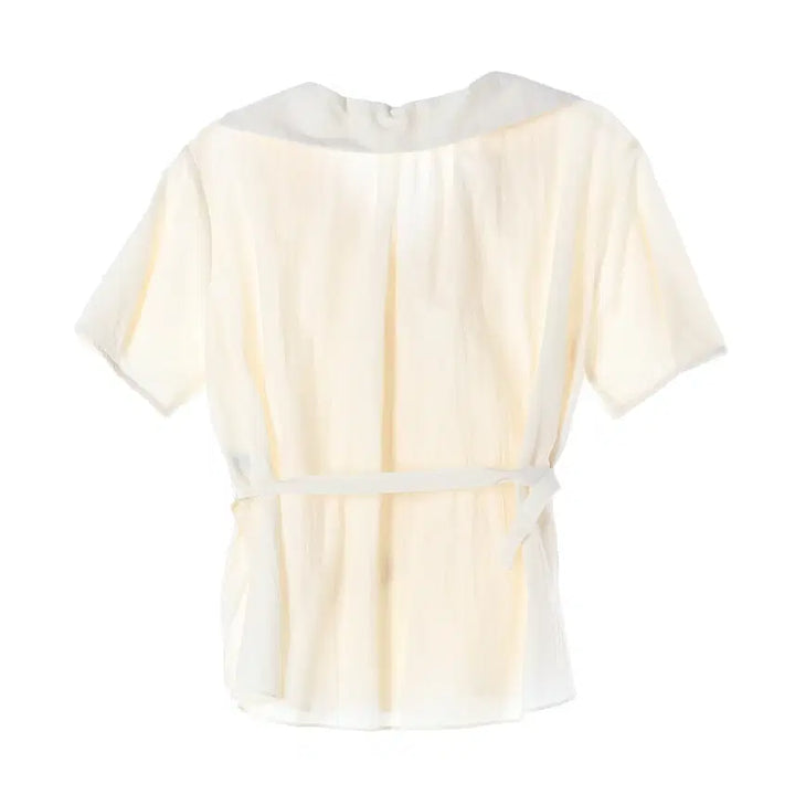 [BUNJANG] Angelo Bianco 25SS V-Neck Linen Short-Sleeve Blouse / 안젤로 비안코 25SS 브이넥 벨트 린넨 반팔 블라우스