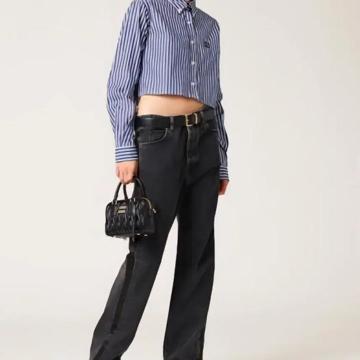 [BUNJANG] Miu Miu Striped Crop Shirt / 미우미우스트라이프  크롭셔츠