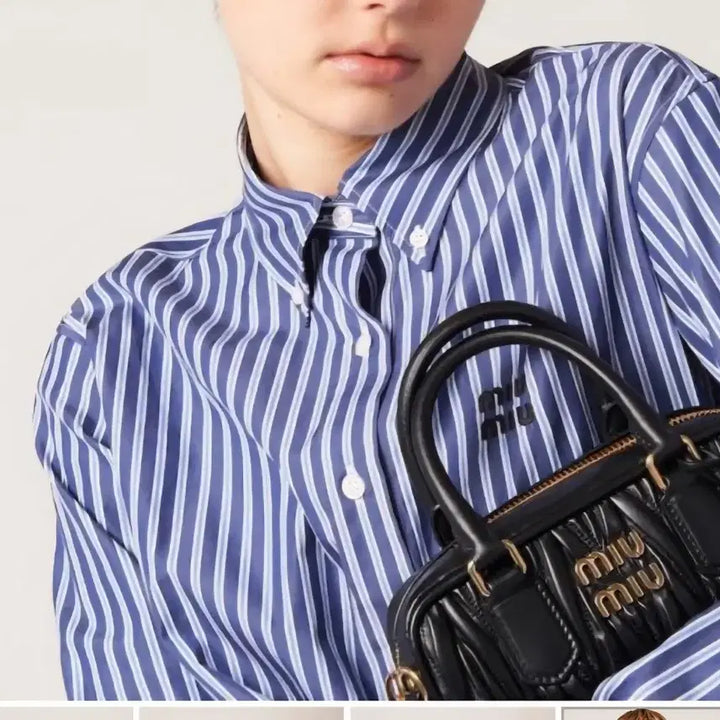 [BUNJANG] Miu Miu Striped Crop Shirt / 미우미우스트라이프  크롭셔츠