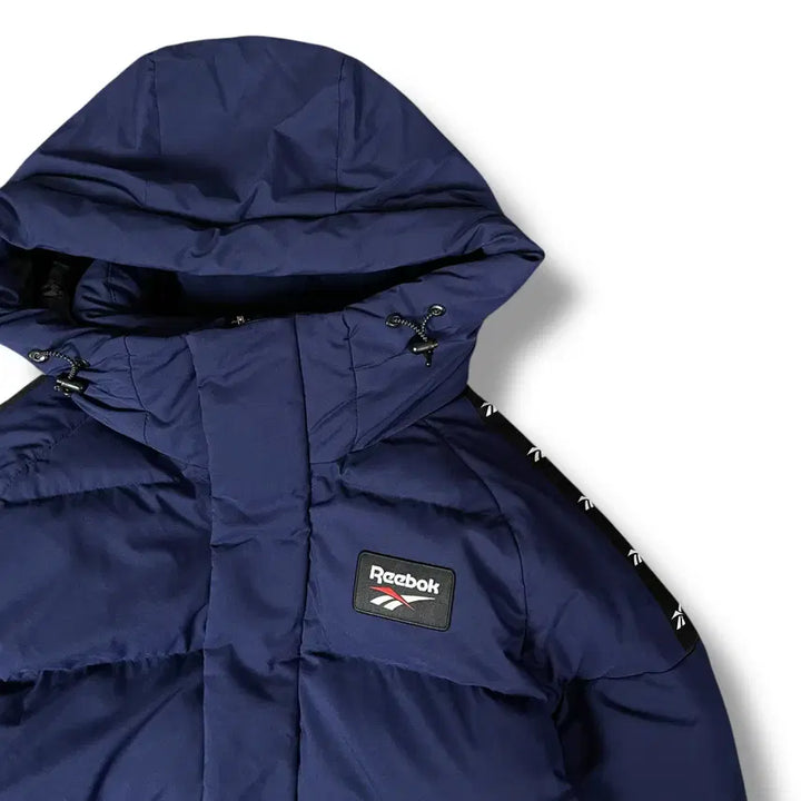 [BUNJANG] Reebok Logo Down Navy Hooded Bench Long Padded Jacket M / 리복 로고 다운 네이비 후드 벤치 롱패딩 M