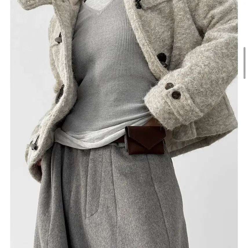 [BUNJANG] Local Mansion Boucle Crop Duffle Coat &amp; Wide Pants Set / (코디세트) 로컬맨션 부클크롭더플코트 떡볶이코트 와이드팬츠 미니백벨트