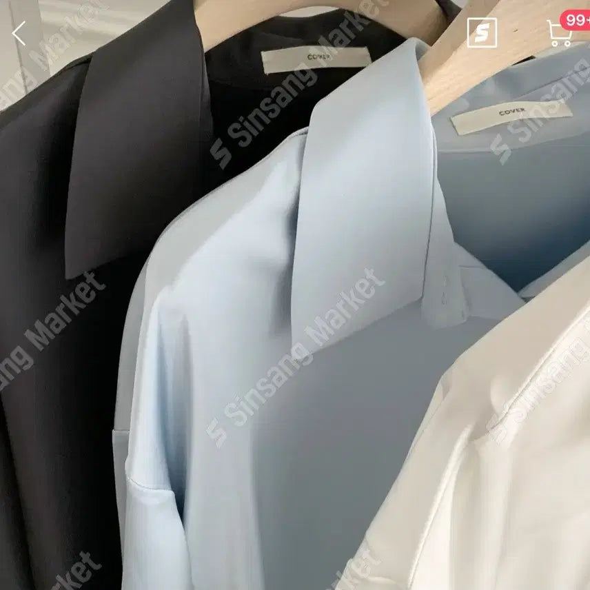 [BUNJANG] Generic Blouse - White/Sky Blue - Shirt / 셔츠 블라우스(새상품)팔로우특가