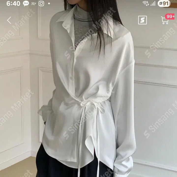 [BUNJANG] Generic Blouse - White/Sky Blue - Shirt / 셔츠 블라우스(새상품)팔로우특가