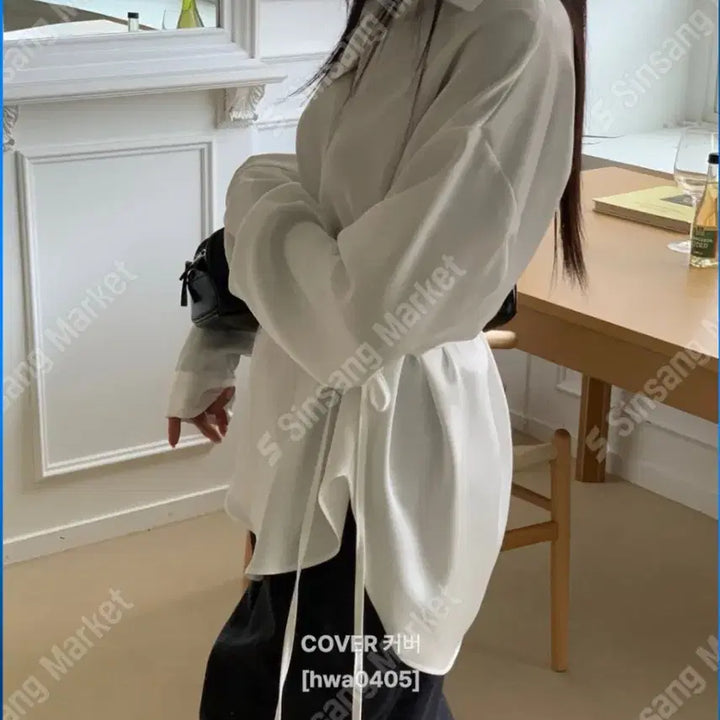 [BUNJANG] Generic Blouse - White/Sky Blue - Shirt / 셔츠 블라우스(새상품)팔로우특가