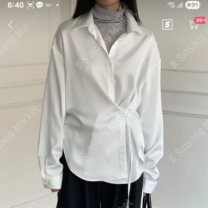 [BUNJANG] Generic Blouse - White/Sky Blue - Shirt / 셔츠 블라우스(새상품)팔로우특가