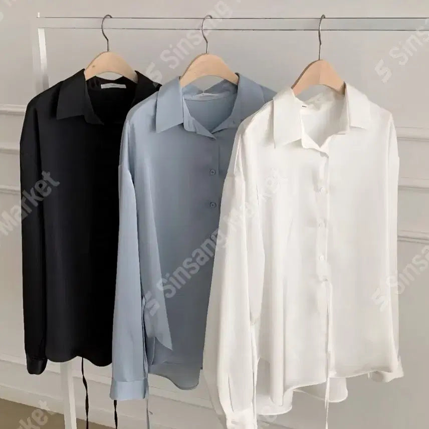 [BUNJANG] Generic Blouse - White/Sky Blue - Shirt / 셔츠 블라우스(새상품)팔로우특가