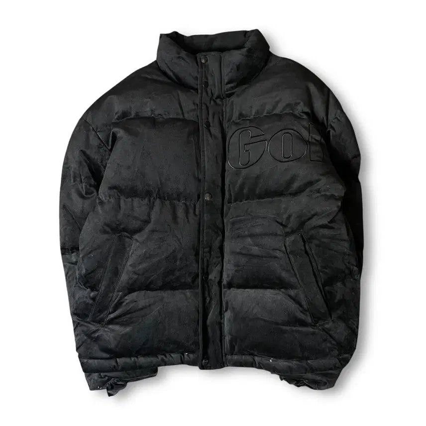 [BUNJANG] Gola Black Suede Big Logo Padded Jacket M / 골라 블랙 스웨이드 빅로고 패딩 M