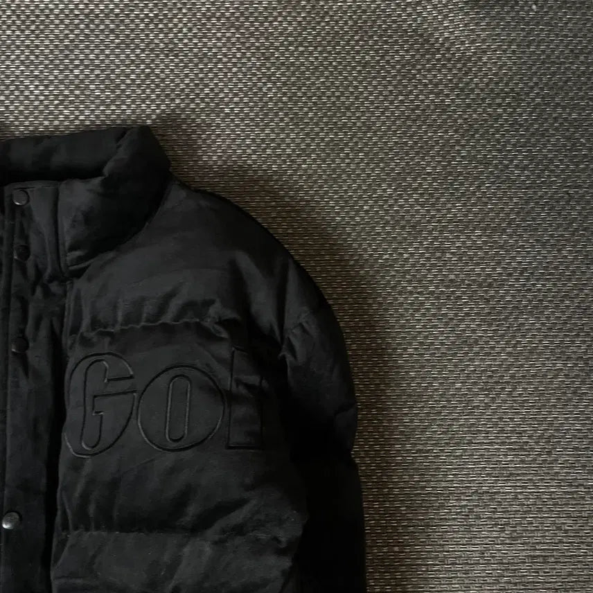 [BUNJANG] Gola Black Suede Big Logo Padded Jacket M / 골라 블랙 스웨이드 빅로고 패딩 M