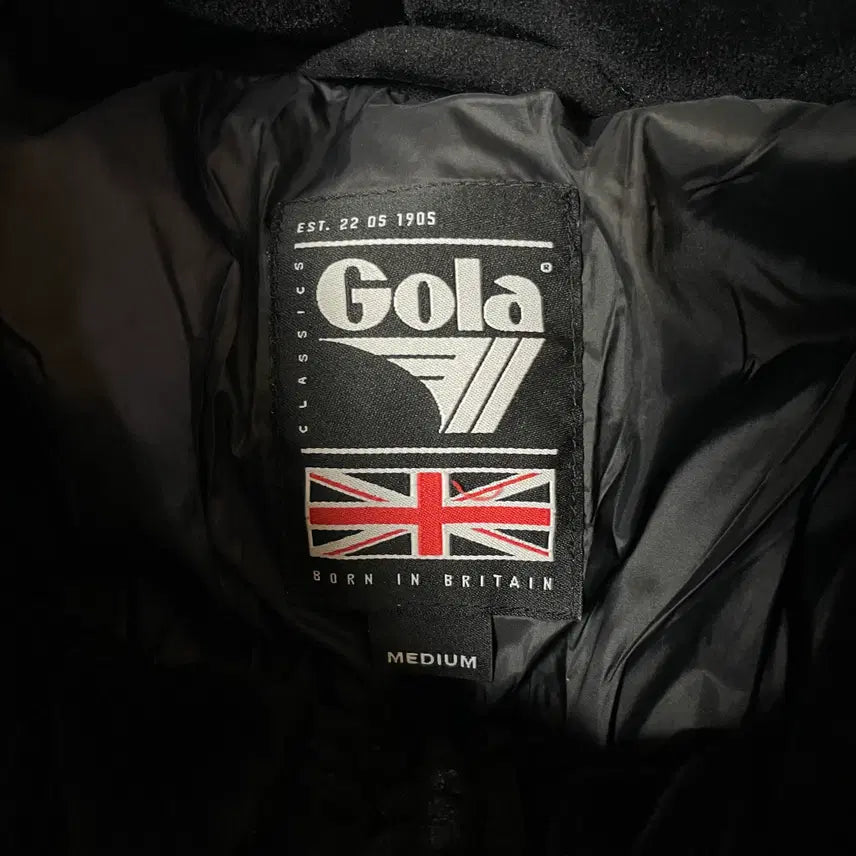 [BUNJANG] Gola Black Suede Big Logo Padded Jacket M / 골라 블랙 스웨이드 빅로고 패딩 M