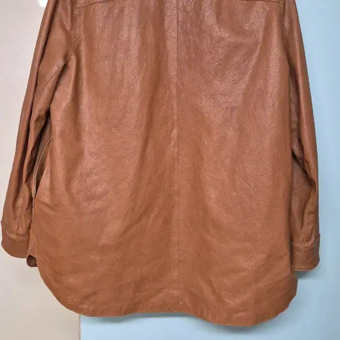 [BUNJANG] Brown Leather Shirt Jacket / 브라운 레더 셔츠 자켓 (안감 레드)