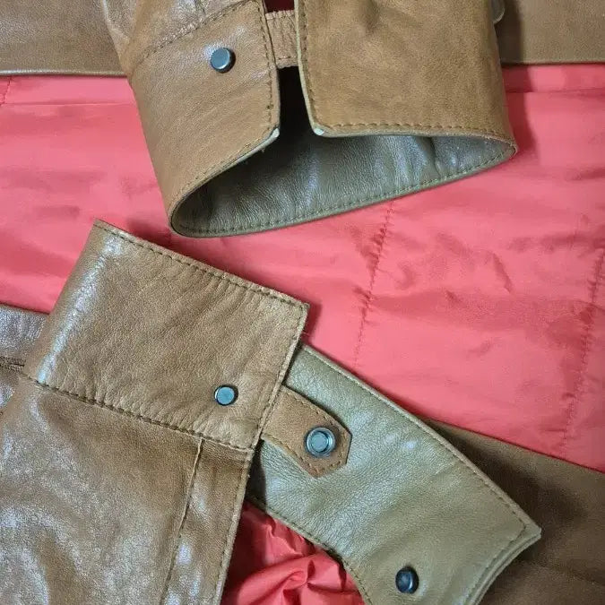 [BUNJANG] Brown Leather Shirt Jacket / 브라운 레더 셔츠 자켓 (안감 레드)