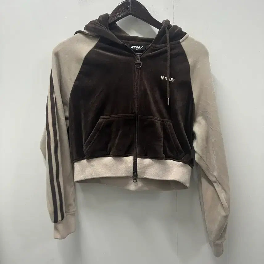 [BUNJANG] Nerdy Velvet Track Hooded Zip-up XS / [만원 아라비아빈티지]널디 벨벳 트랙 후드집업 XS