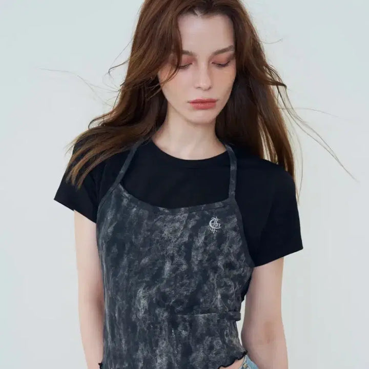 [BUNJANG] Fancy Club Tie-dye Layered T-shirt (Black) / 팬시클럽 타이다이 리본 레이어드 티 (BLACK)