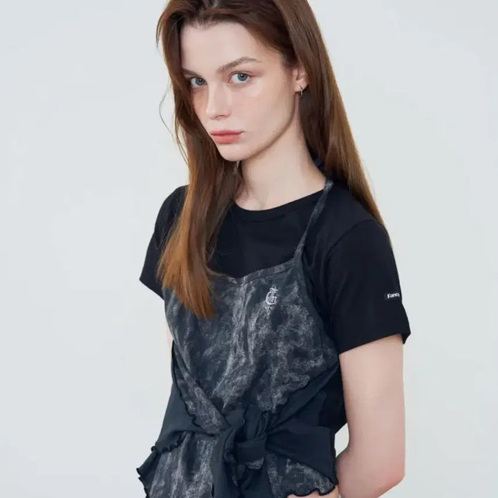 [BUNJANG] Fancy Club Tie-dye Layered T-shirt (Black) / 팬시클럽 타이다이 리본 레이어드 티 (BLACK)