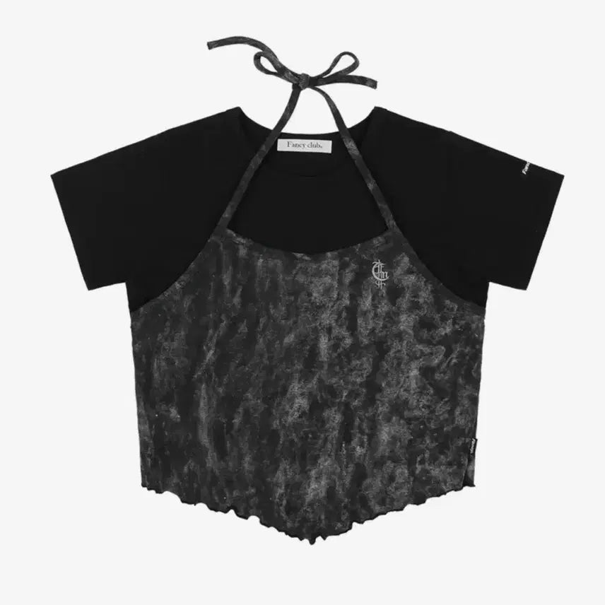 [BUNJANG] Fancy Club Tie-dye Layered T-shirt (Black) / 팬시클럽 타이다이 리본 레이어드 티 (BLACK)