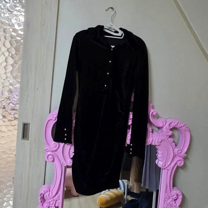 [BUNJANG] Black Velvet Shirt Mini Dress / 블랙 벨벳 셔츠 미니 원피스