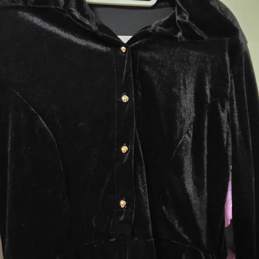 [BUNJANG] Black Velvet Shirt Mini Dress / 블랙 벨벳 셔츠 미니 원피스