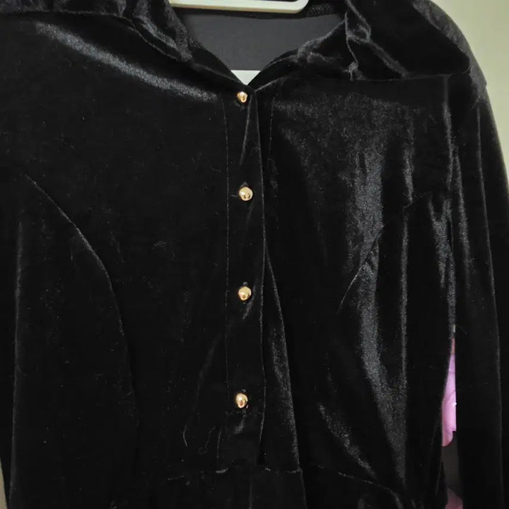 [BUNJANG] Black Velvet Shirt Mini Dress / 블랙 벨벳 셔츠 미니 원피스