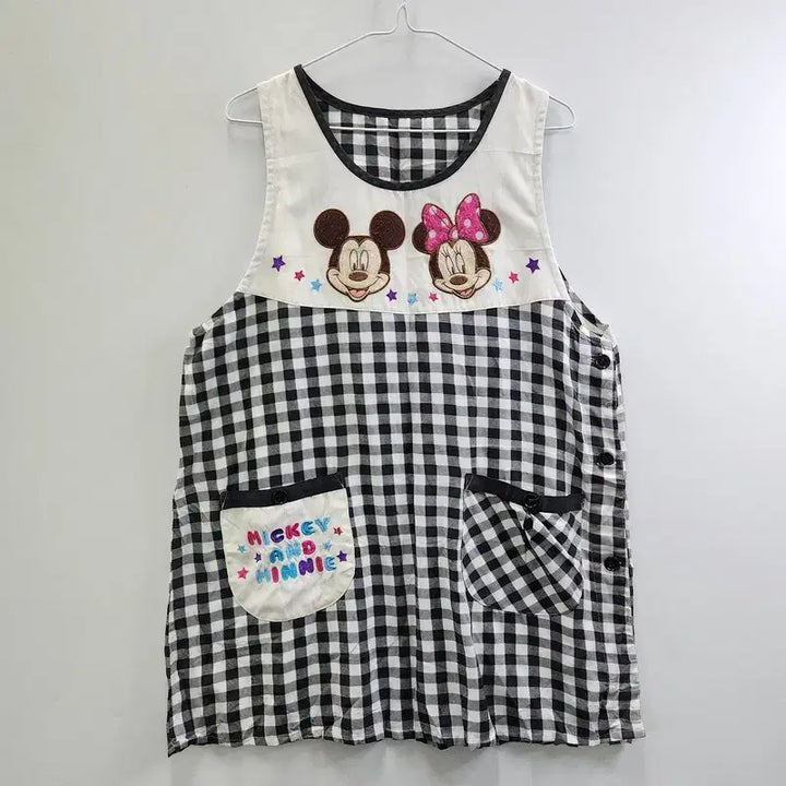 [SOLD OUT] 빈티지 키치 체크 미키마우스 에이프런 원피스 F