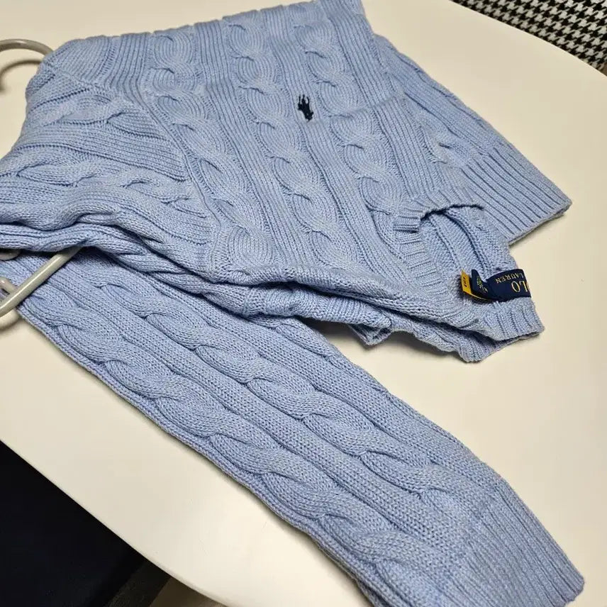 [BUNJANG] Polo Ralph Lauren Cable Knit Sweater - Sky Blue / 폴로 랄프로렌 케이블 니트 M사이즈 하늘색 팝니다