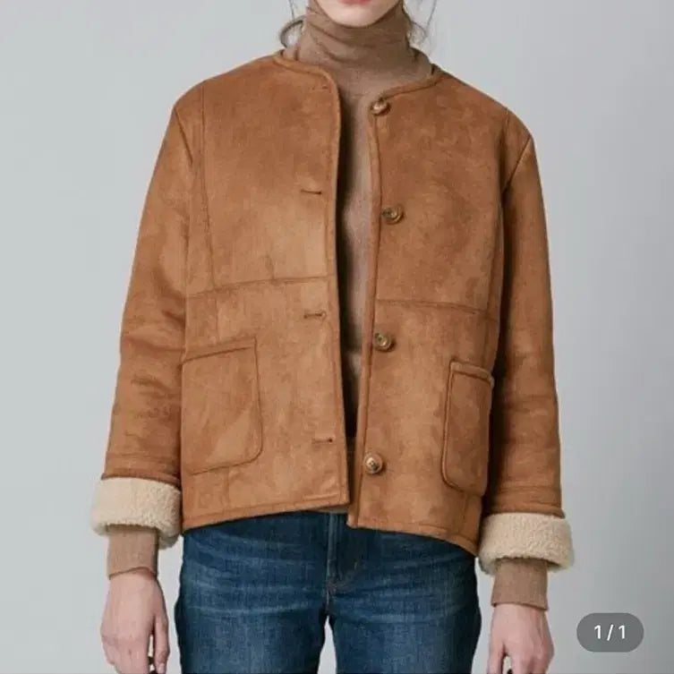 [BUNJANG] LE Short Brown Faux Shearling Jacket / LE 숏 무스탕 브라운 자켓
