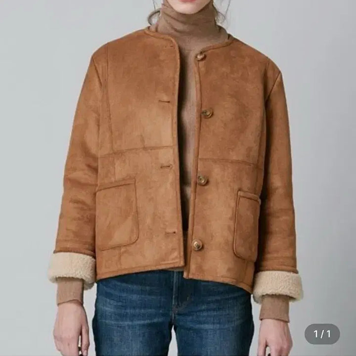 [BUNJANG] LE Short Brown Faux Shearling Jacket / LE 숏 무스탕 브라운 자켓