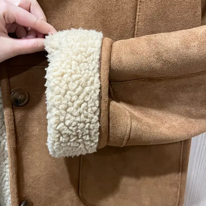 [BUNJANG] LE Short Brown Faux Shearling Jacket / LE 숏 무스탕 브라운 자켓