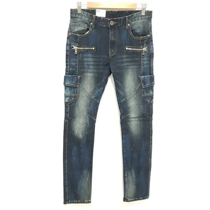 [BUNJANG] Biker Washed Cargo Skinny Pants / 바이커 데님  워싱 카고 스키니 팬츠 30_M2269