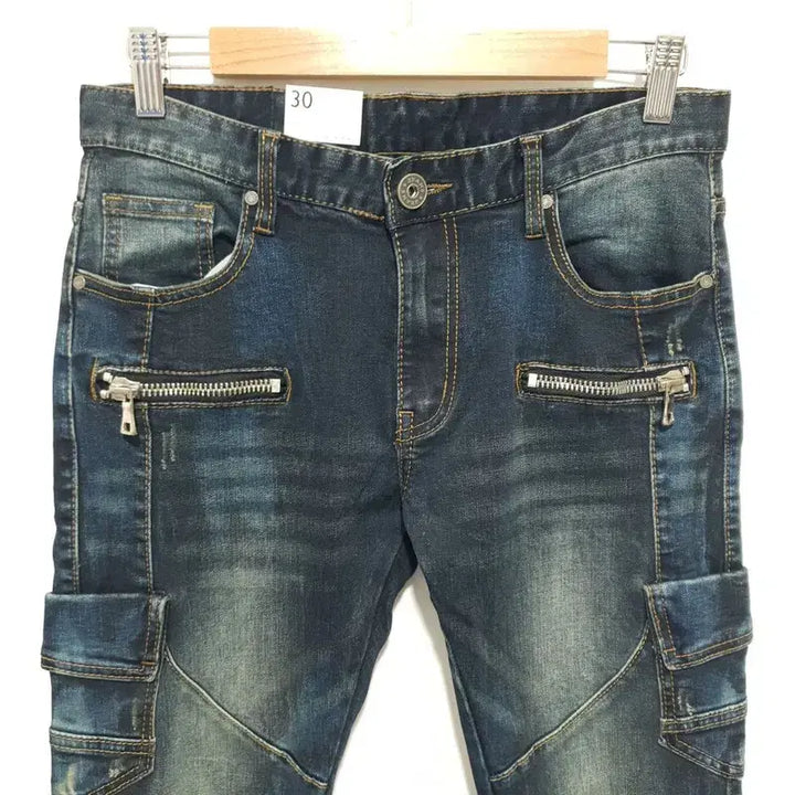 [BUNJANG] Biker Washed Cargo Skinny Pants / 바이커 데님  워싱 카고 스키니 팬츠 30_M2269